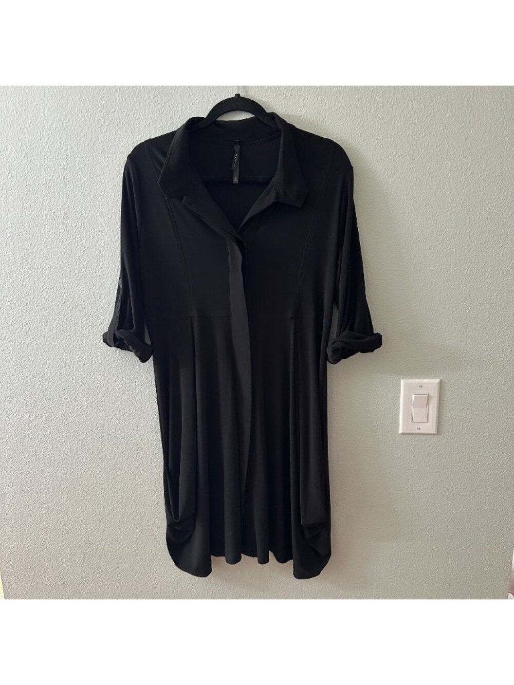 IC By Connie K Black Lagenlook Tunic Blouse Shirt LARGE Artsy Lagenlook